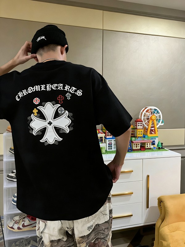 Chrome Hearts 26SS Cross Sanskrit Applique Embroidered CH Short Sleeve T-Shirt Style 4