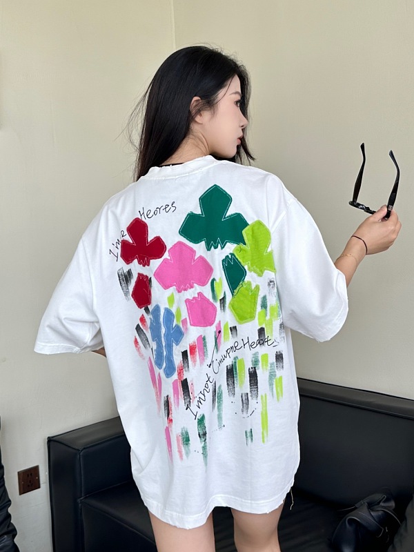 Chrome Hearts 26SS Floral Applique Heavy Craft Embroidered Short Sleeve T-Shirt Style 1