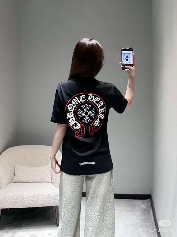 Chrome Hearts 26SS Pink Outline Horseshoe Horseshoe Logo Horseshoe Print Pink Short Sleeve T-Shirt Style 2