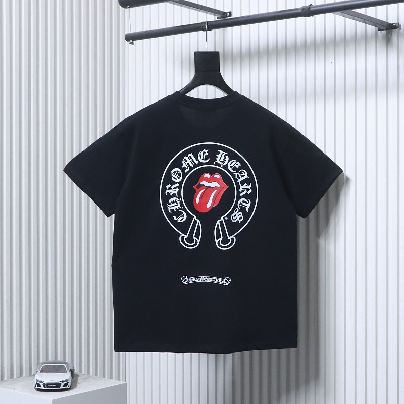 Chrome Hearts 26SS Rolling Stones Red Tongue Horseshoe Print Red Short Sleeve T-Shirt Style 2