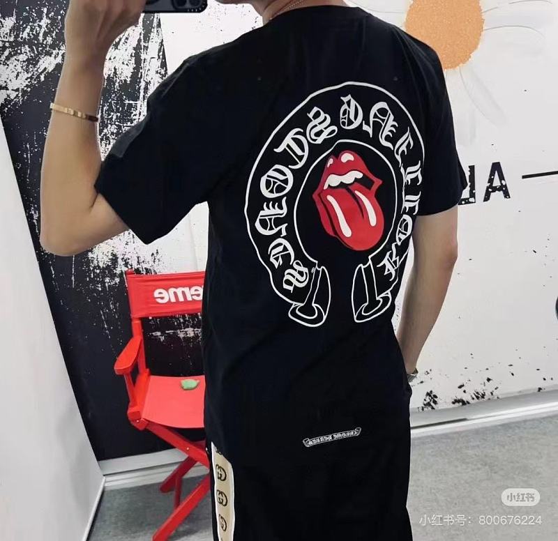 Chrome Hearts 26SS Rolling Stones Red Tongue Horseshoe Print Red Short Sleeve T-Shirt Style 2