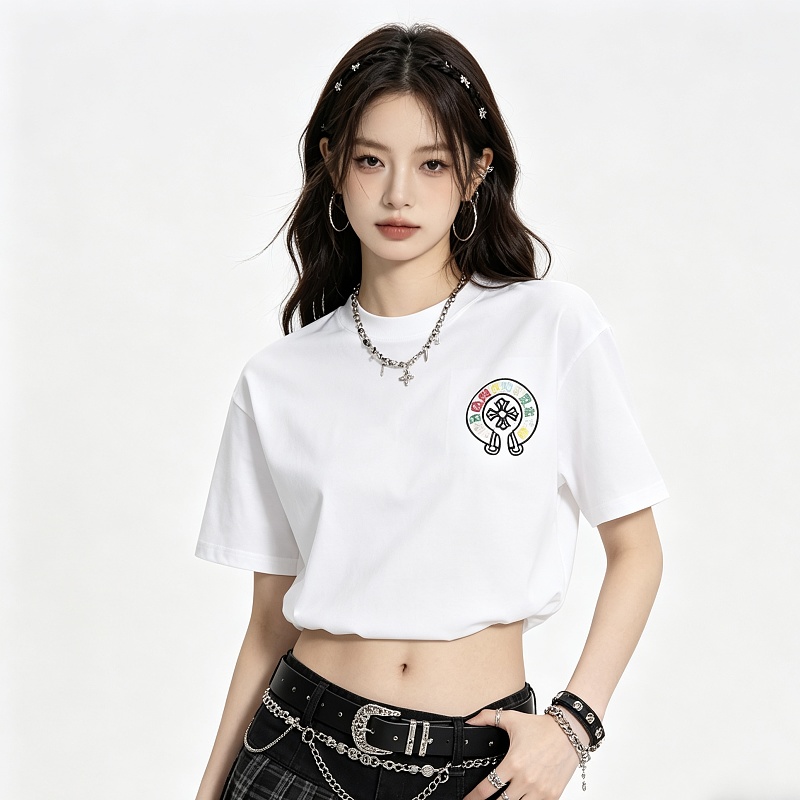 Chrome Hearts Colorful Cross Cluster Colorful Cross Cross Embroidered Short Sleeve T-Shirt Style 1