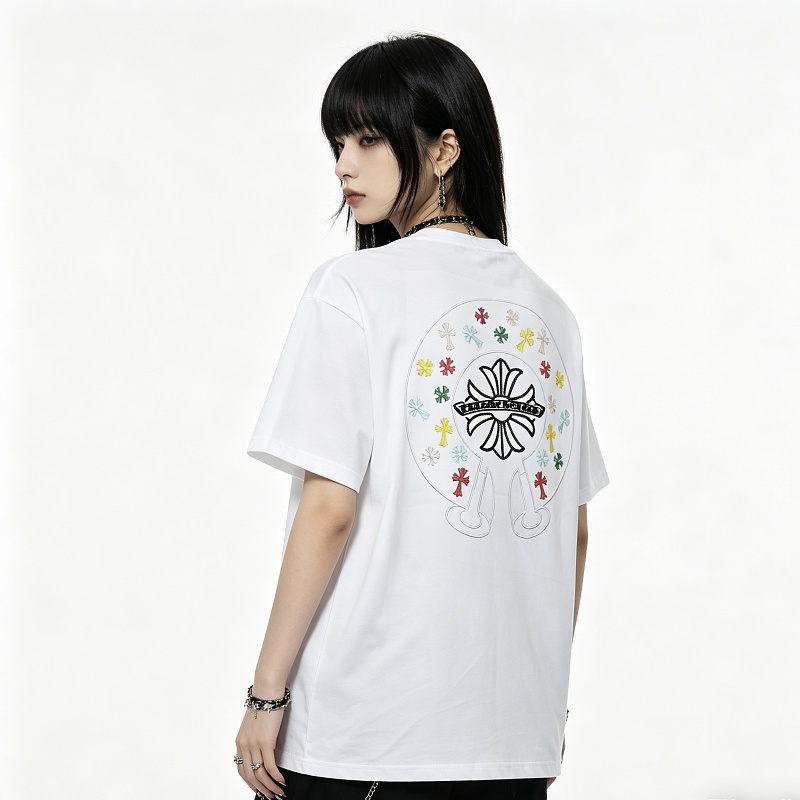 Chrome Hearts Colorful Cross Cluster Colorful Cross Cross Embroidered Short Sleeve T-Shirt Style 1