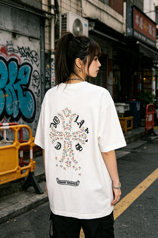 Chrome Hearts Colorful Cross Cross Applique CH Short Sleeve T-Shirt Style 2