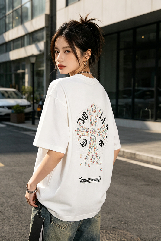 Chrome Hearts Colorful Cross Cross Applique CH Short Sleeve T-Shirt Style 2