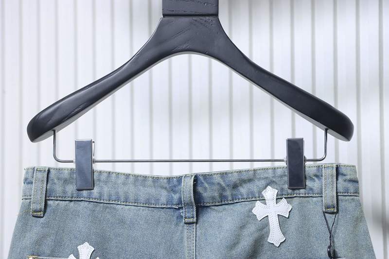 Chrome Hearts Cross Applique Leather Label Cargo Denim Shorts Style 1