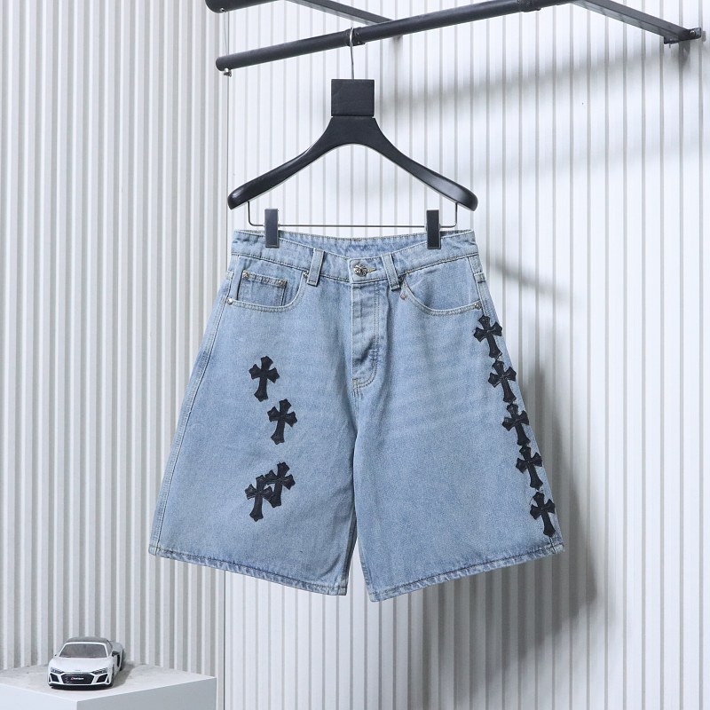 Chrome Hearts Cross Applique Leather Label Cargo Denim Shorts Style 2
