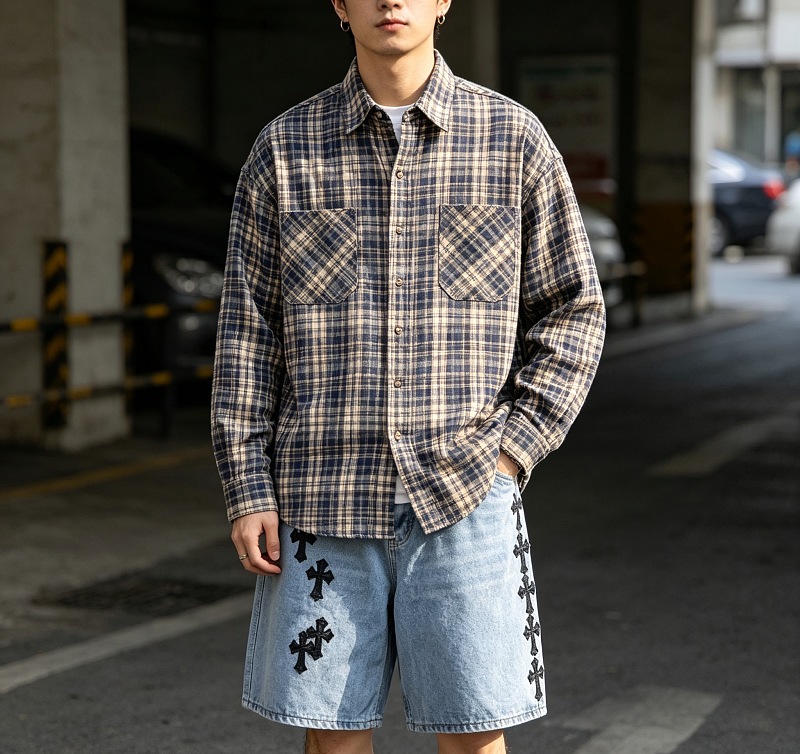 Chrome Hearts Cross Applique Leather Label Cargo Denim Shorts Style 2