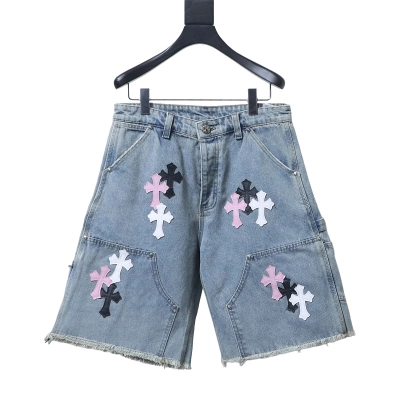 Chrome Hearts Cross Applique Leather Label Cargo Denim Shorts Style 3 01