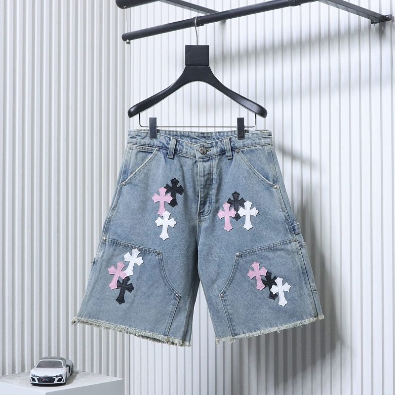 Chrome Hearts Cross Applique Leather Label Cargo Denim Shorts Style 3