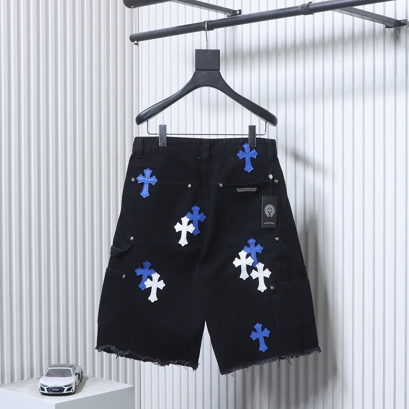 Chrome Hearts Cross Applique Leather Label Cargo Denim Shorts Style 4