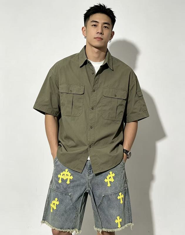 Chrome Hearts Cross Applique Leather Label Cargo Denim Shorts Style 5