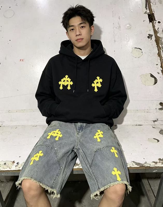 Chrome Hearts Cross Applique Leather Label Cargo Denim Shorts Style 5