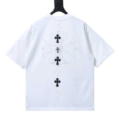 Chrome Hearts Cross Leather Label Label Strip Short Sleeve T-Shirt Style 1 01