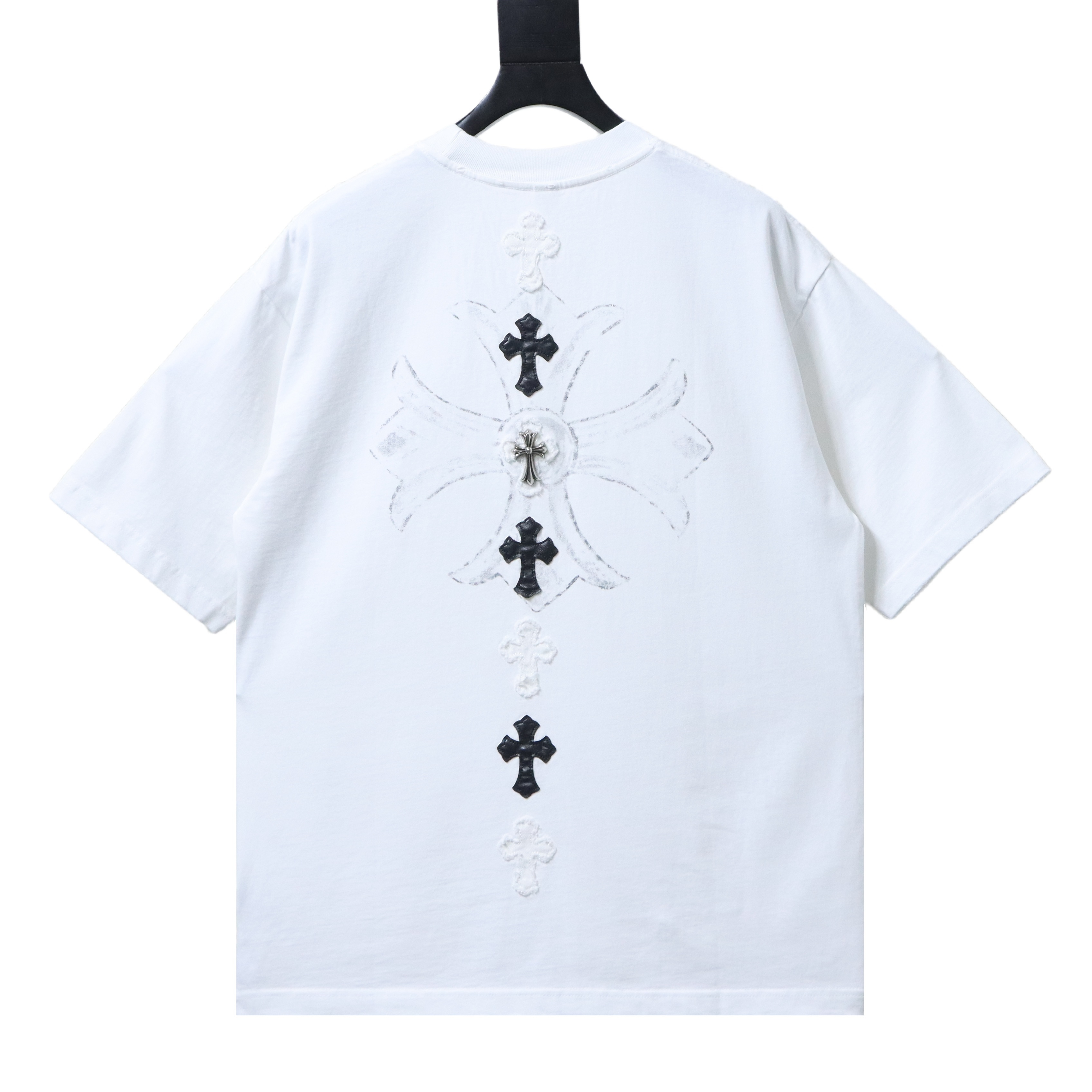 Chrome Hearts Cross Leather Label Label Strip Short Sleeve T-Shirt Style 1