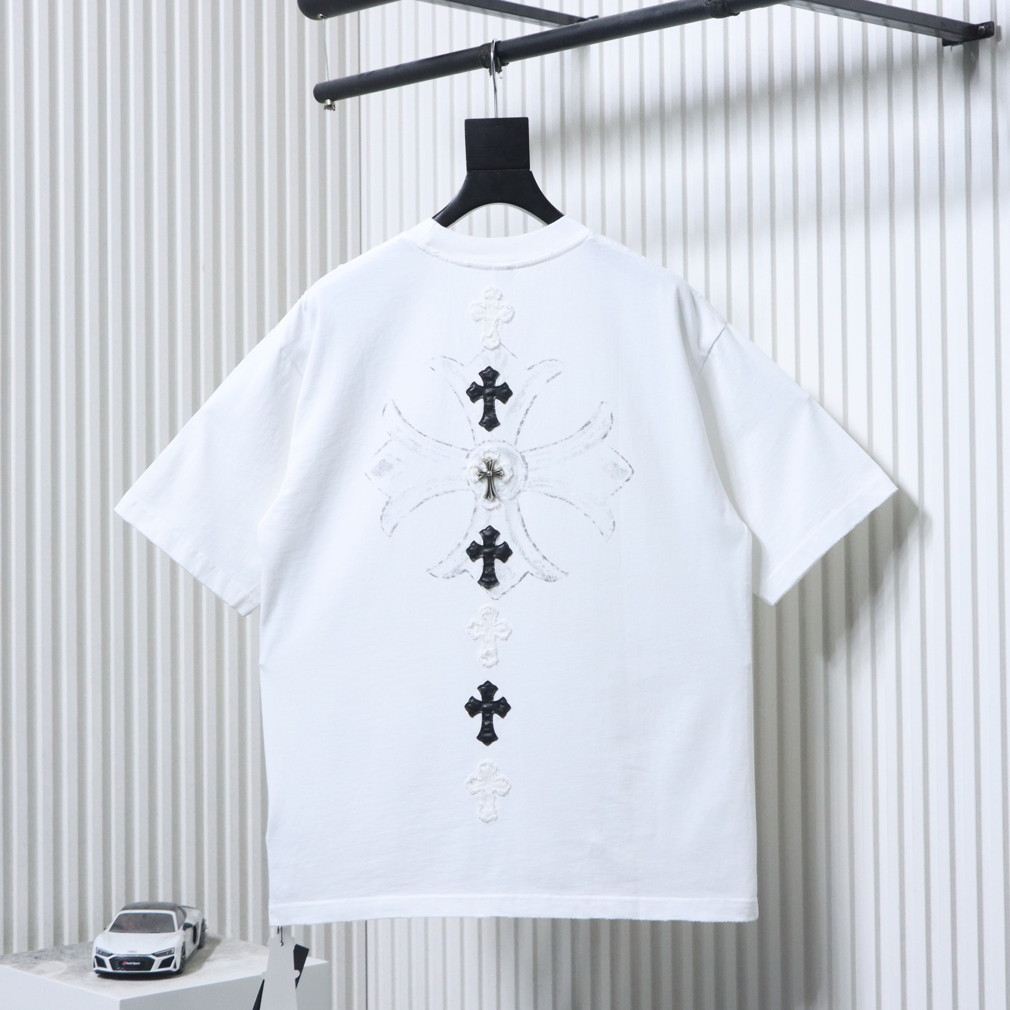 Chrome Hearts Cross Leather Label Label Strip Short Sleeve T-Shirt Style 1