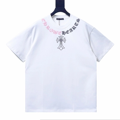 Chrome Hearts Cross Necklace Graphic Gothic Letter Colorblock Short Sleeve T-Shirt Style 1 01