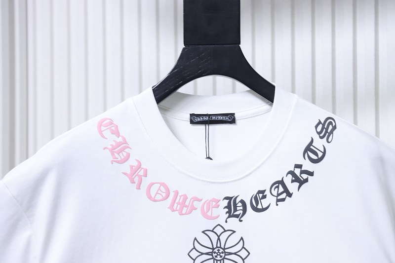 Chrome Hearts Cross Necklace Graphic Gothic Letter Colorblock Short Sleeve T-Shirt Style 1