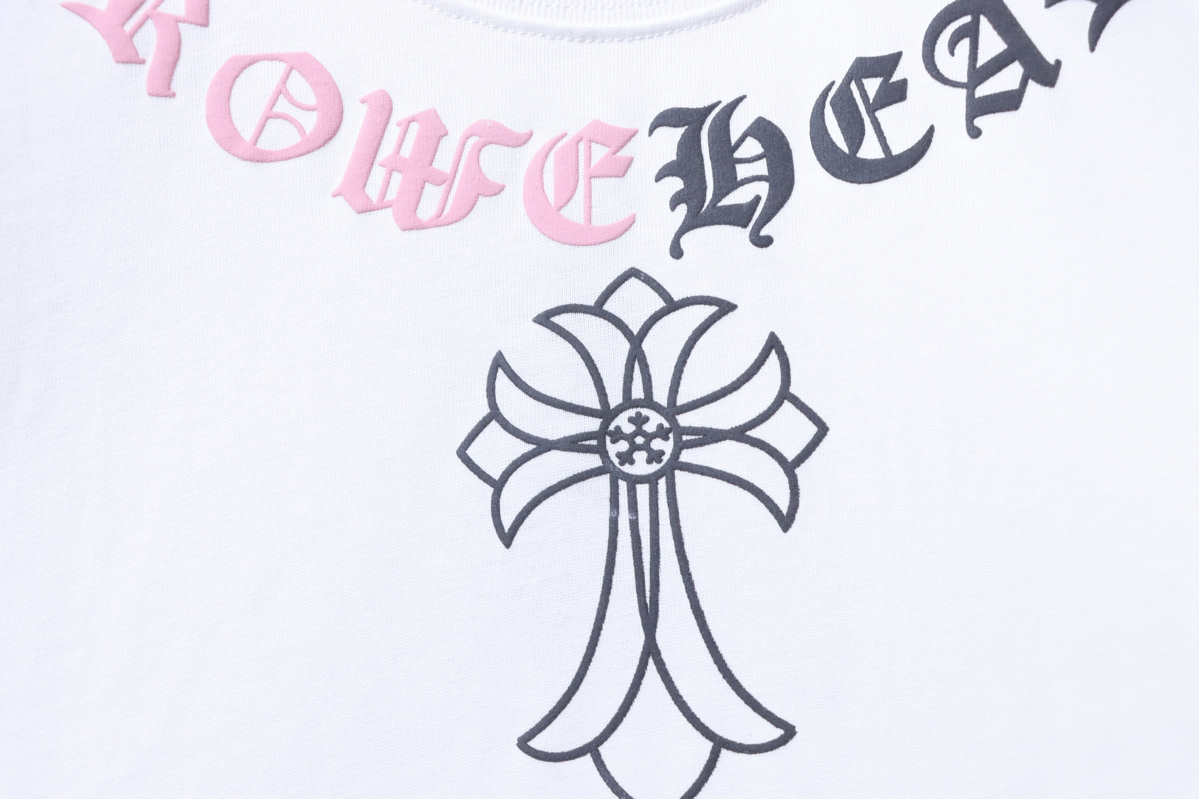 Chrome Hearts Cross Necklace Graphic Gothic Letter Colorblock Short Sleeve T-Shirt Style 1