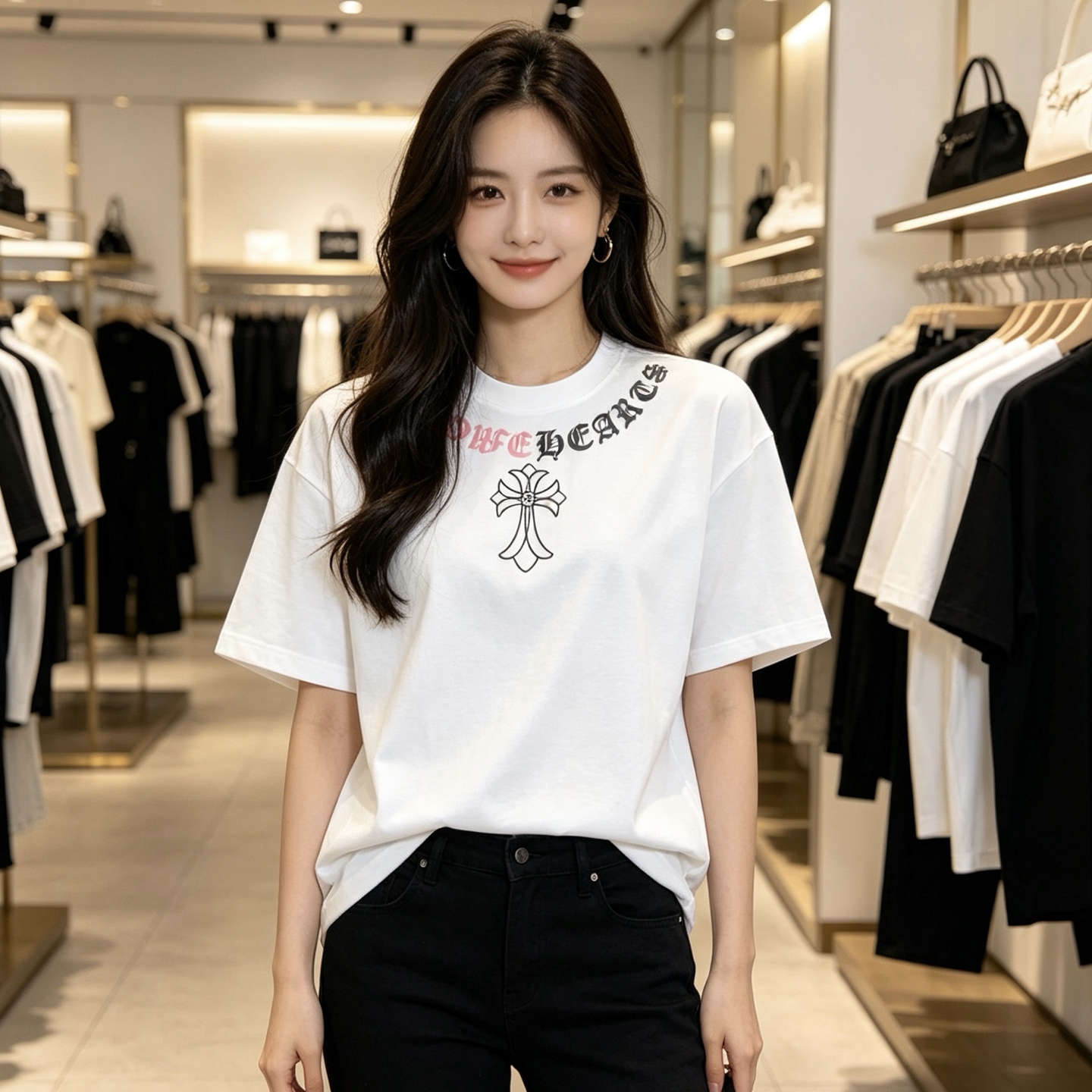 Chrome Hearts Cross Necklace Graphic Gothic Letter Colorblock Short Sleeve T-Shirt Style 1