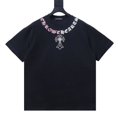 Chrome Hearts Cross Necklace Graphic Gothic Letter Colorblock Short Sleeve T-Shirt Style 2 01