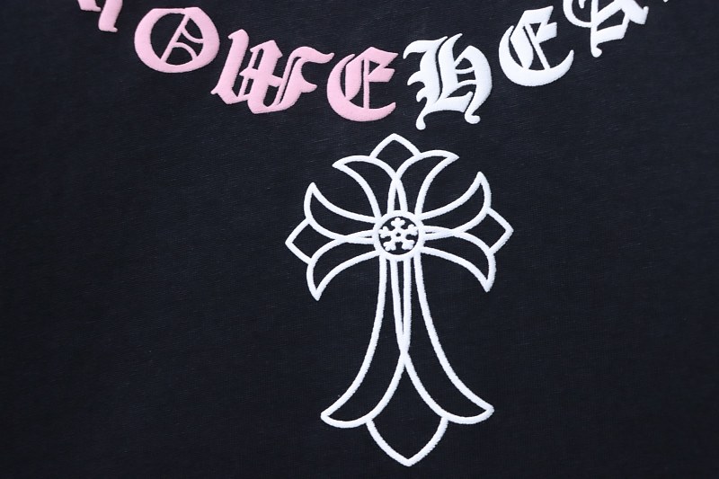 Chrome Hearts Cross Necklace Graphic Gothic Letter Colorblock Short Sleeve T-Shirt Style 2