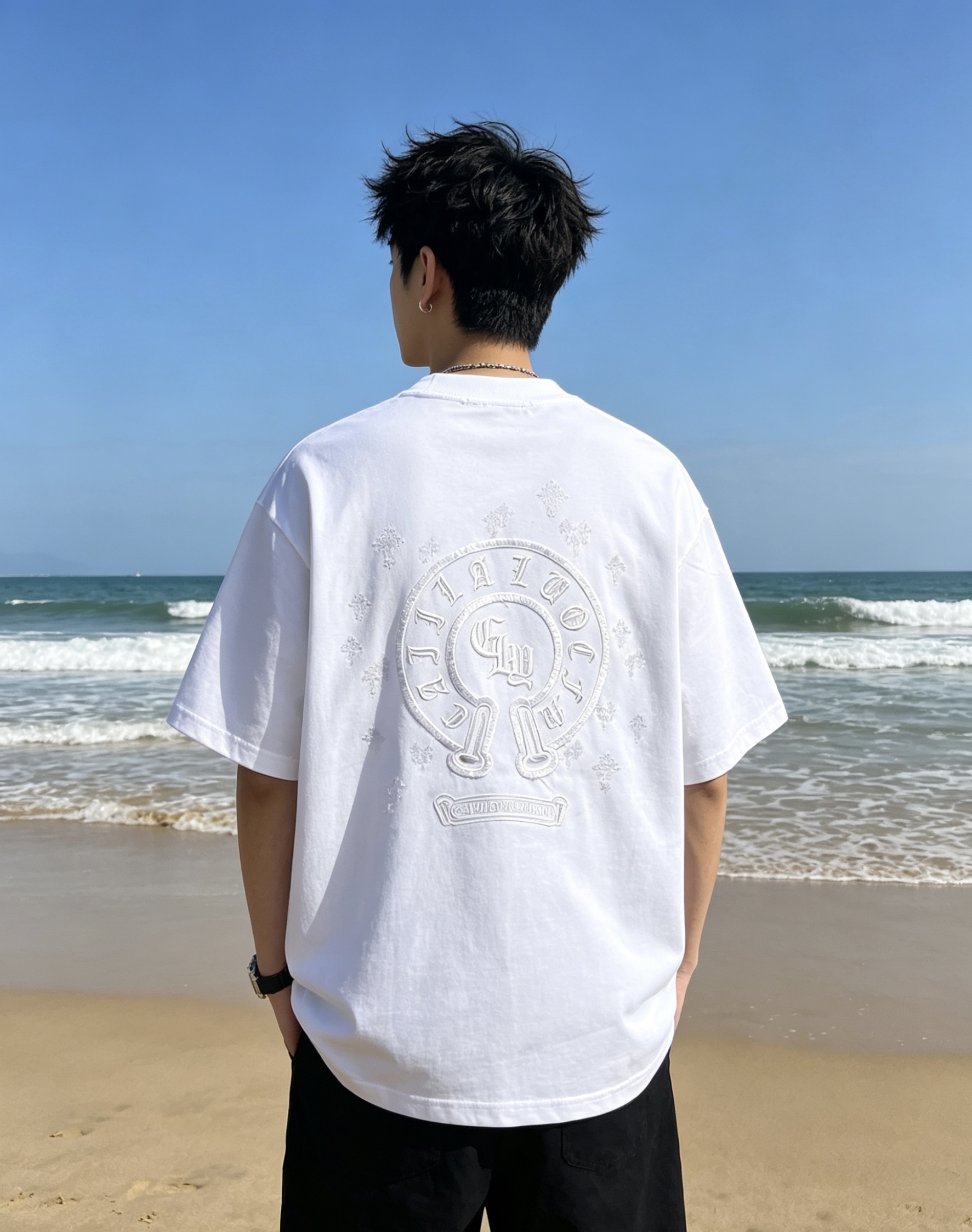 Chrome Hearts Cross Sanskrit Embroidered Short Sleeve T-Shirt Style 2