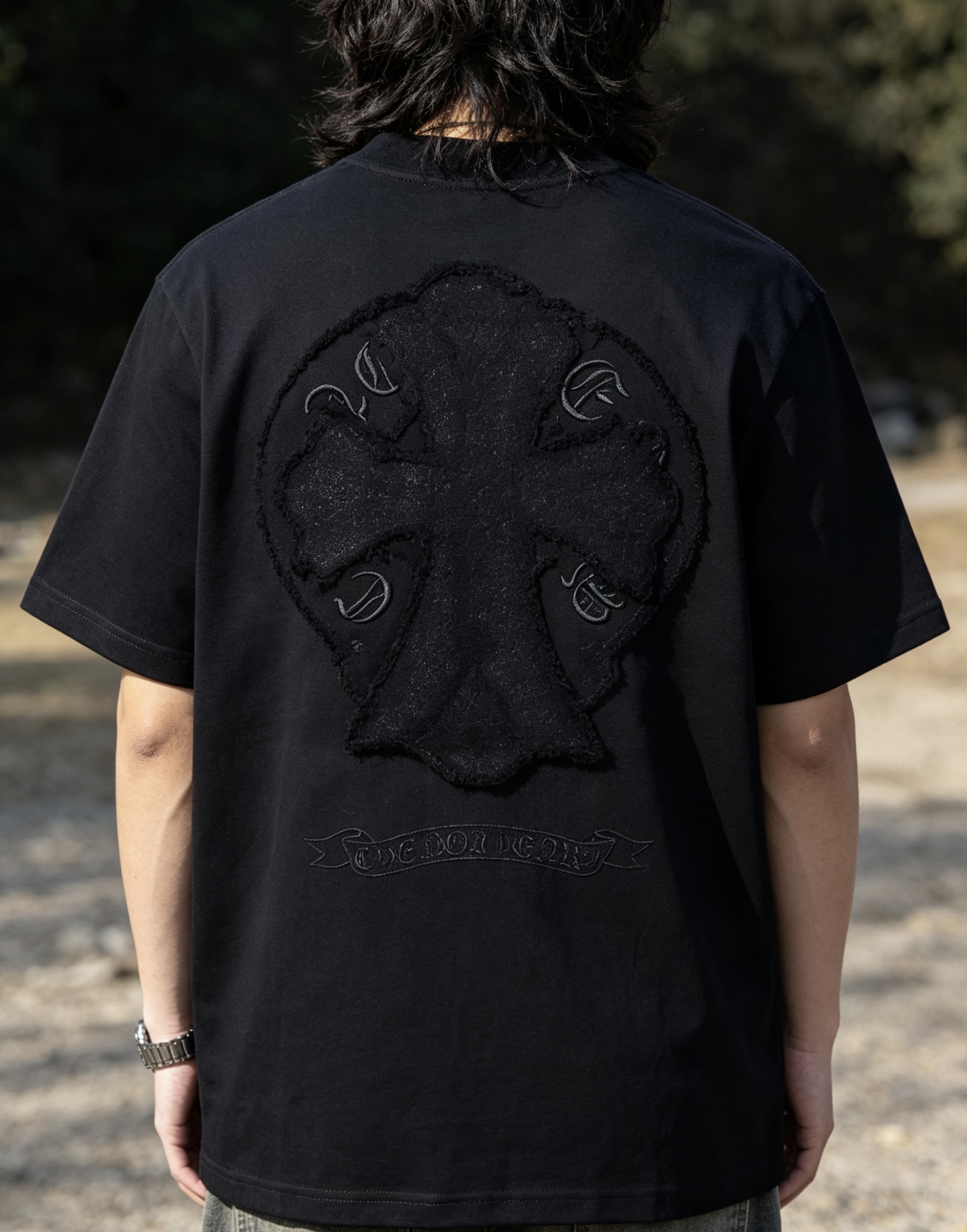 Chrome Hearts Cross Sanskrit Terry Applique Short Sleeve T-Shirt Style 1