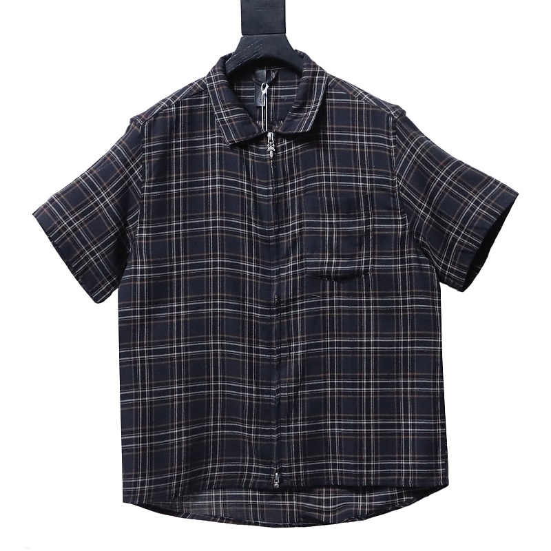 Chrome Hearts Dagger Plaid Zip Short Sleeve Shirt