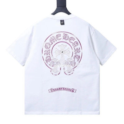 Chrome Hearts Horseshoe Cross Distressed Applique Embroidered Short Sleeve T-Shirt Style 1 01