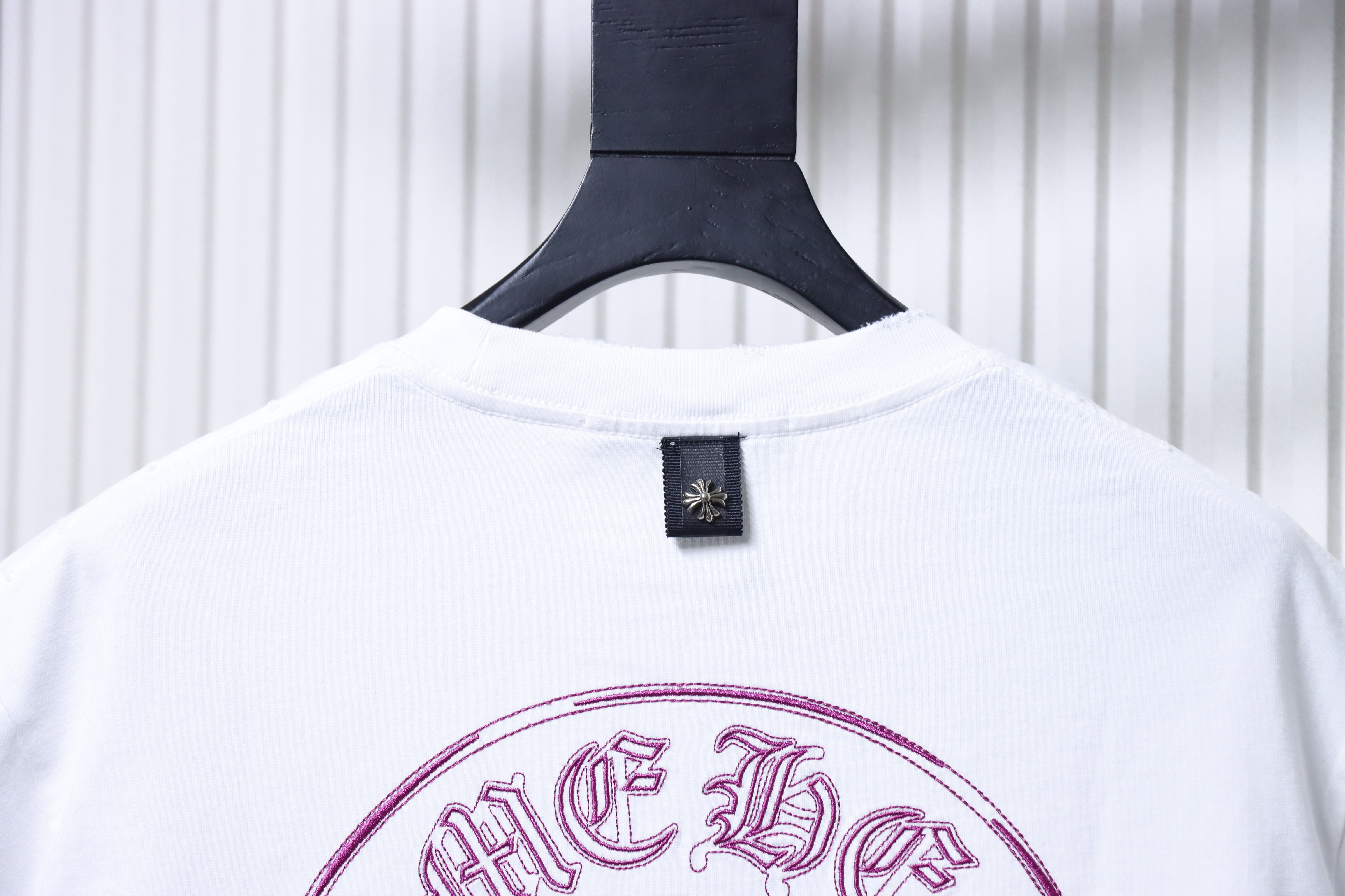Chrome Hearts Horseshoe Cross Distressed Applique Embroidered Short Sleeve T-Shirt Style 1