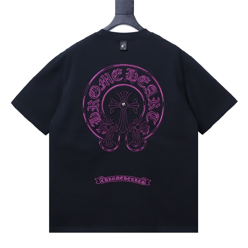 Chrome Hearts Horseshoe Cross Distressed Applique Embroidered Short Sleeve T-Shirt Style 2