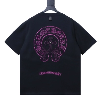Chrome Hearts Horseshoe Cross Distressed Applique Embroidered Short Sleeve T-Shirt Style 2 01