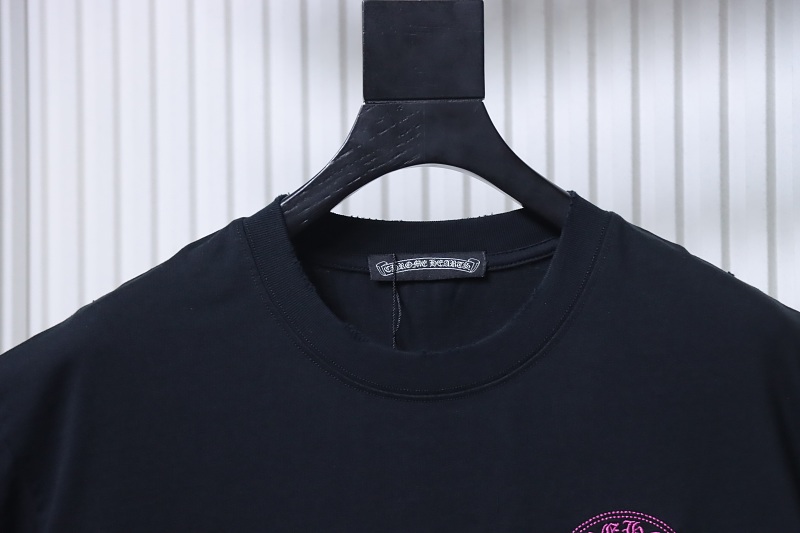 Chrome Hearts Horseshoe Cross Distressed Applique Embroidered Short Sleeve T-Shirt Style 2