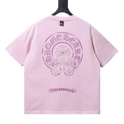 Chrome Hearts Horseshoe Cross Distressed Applique Embroidered Short Sleeve T-Shirt Style 3 01