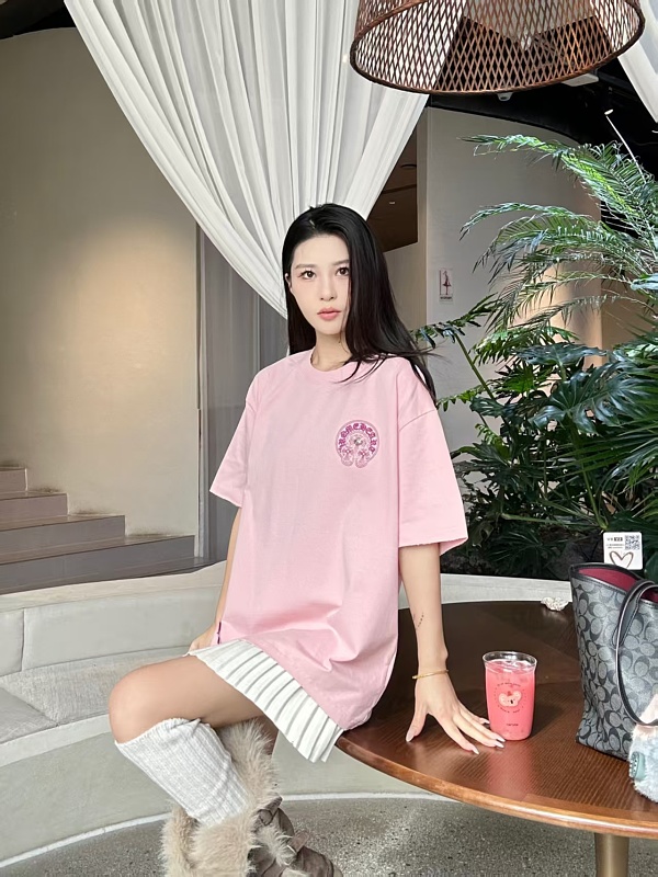 Chrome Hearts Horseshoe Cross Distressed Applique Embroidered Short Sleeve T-Shirt Style 3