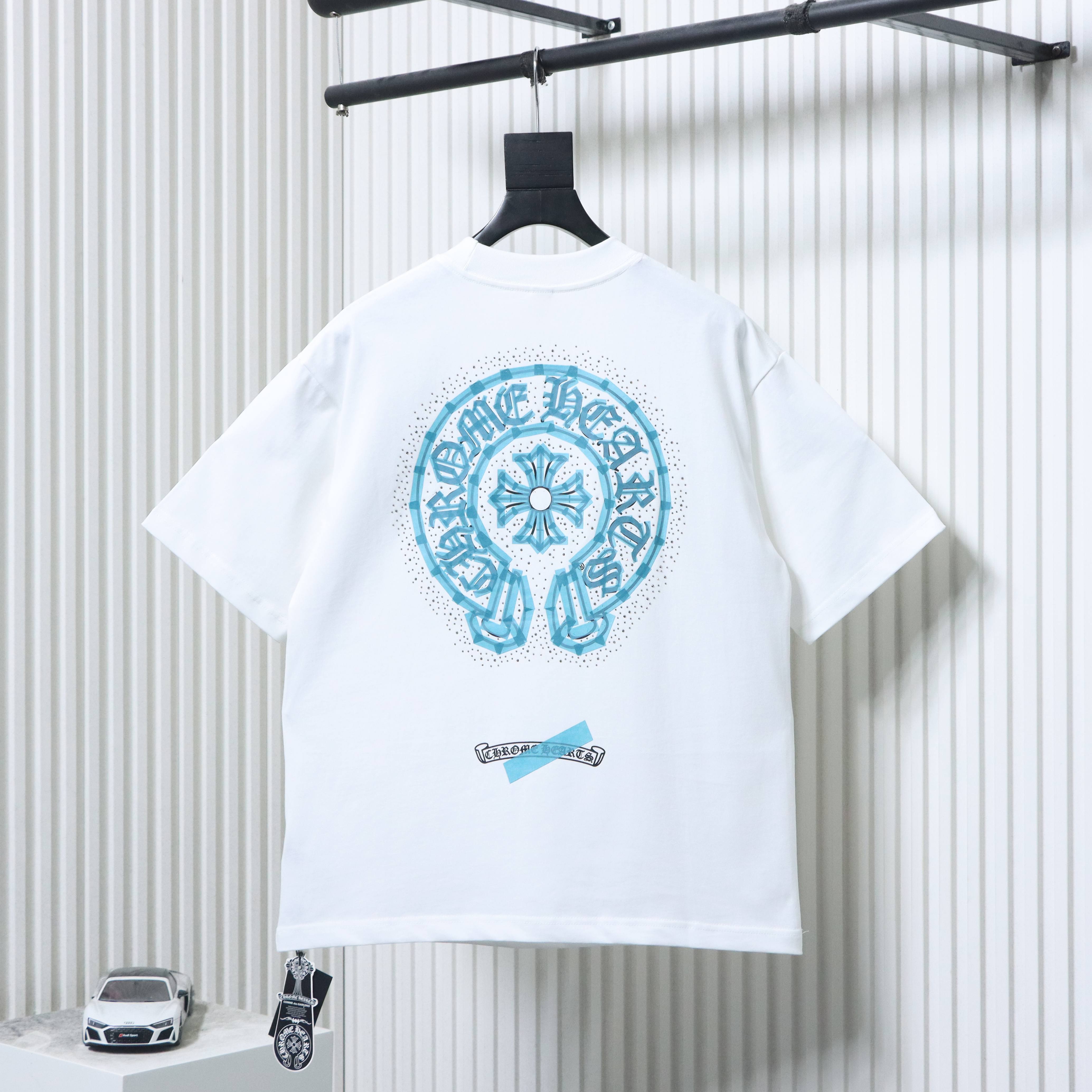 Chrome Hearts Horseshoe Rhinestone Short Sleeve T-Shirt Style 2