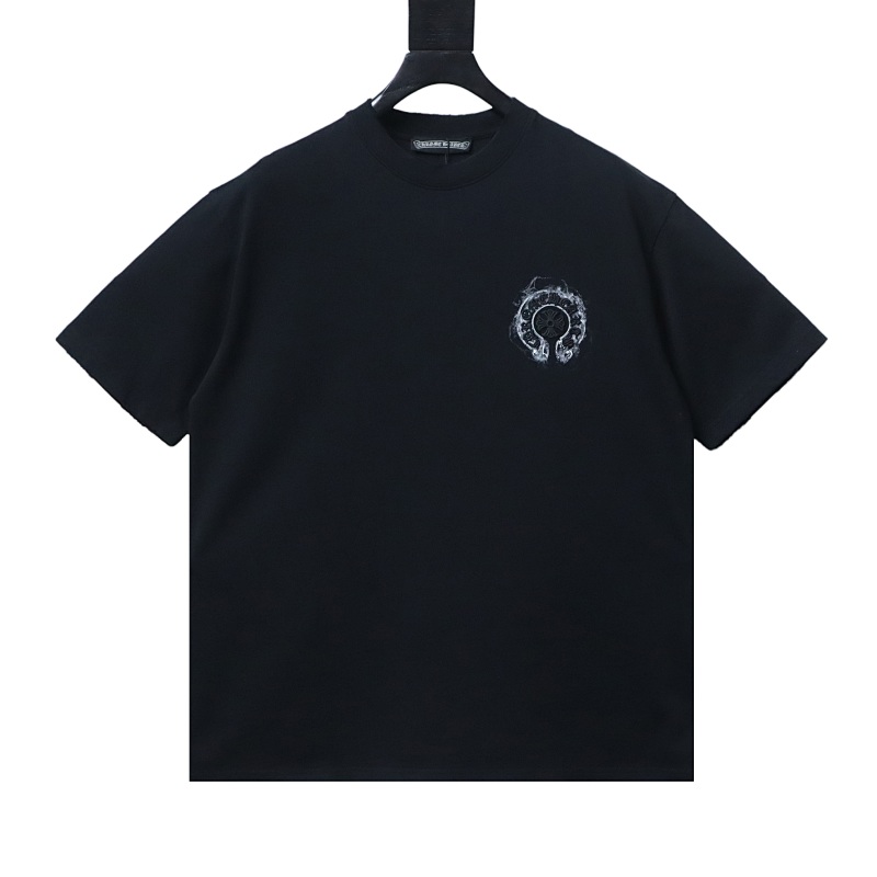 Chrome Hearts Horseshoe Smoke Ink Splatter Ink Splatter Washed Distressed Embroidered Short Sleeve T-Shirt Style 1