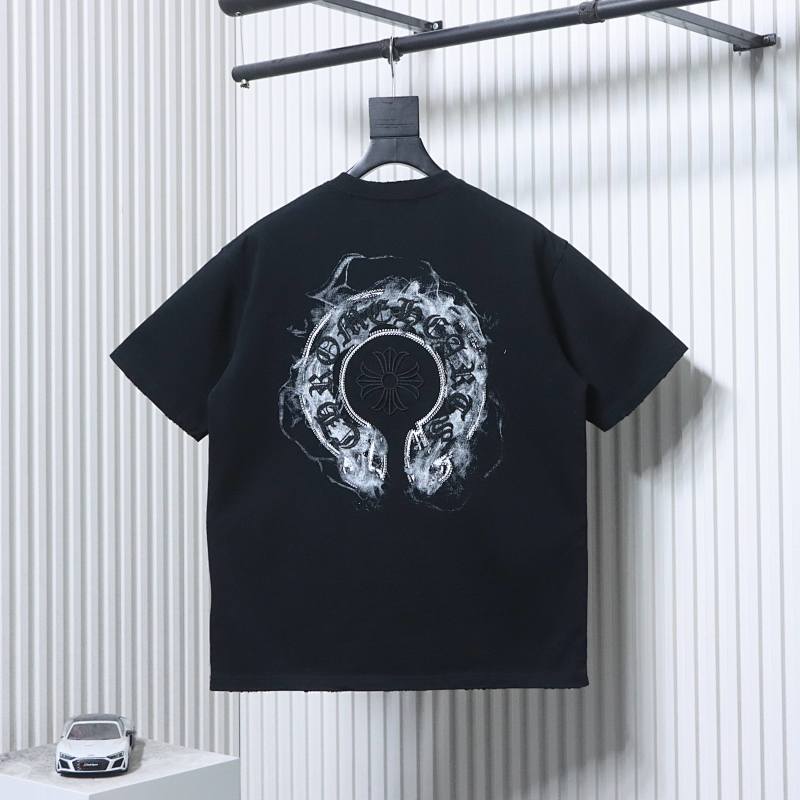 Chrome Hearts Horseshoe Smoke Ink Splatter Ink Splatter Washed Distressed Embroidered Short Sleeve T-Shirt Style 1