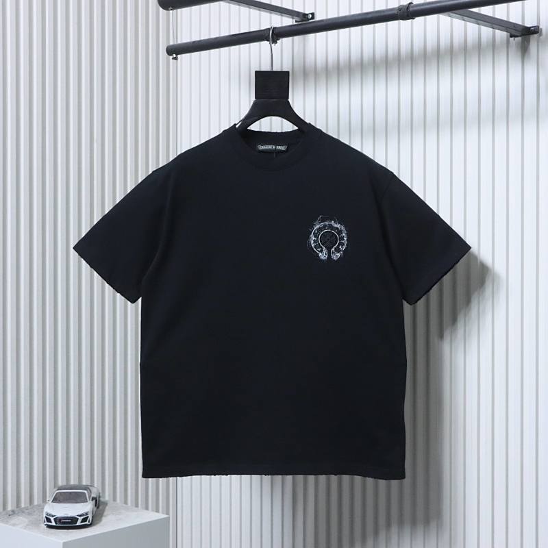 Chrome Hearts Horseshoe Smoke Ink Splatter Ink Splatter Washed Distressed Embroidered Short Sleeve T-Shirt Style 3
