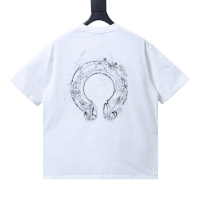 Chrome Hearts Horseshoe Smoke Ink Splatter Ink Splatter Washed Distressed Embroidered Short Sleeve T-Shirt Style 4 01