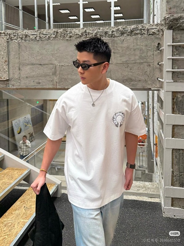 Chrome Hearts Horseshoe Smoke Ink Splatter Ink Splatter Washed Distressed Embroidered Short Sleeve T-Shirt Style 4