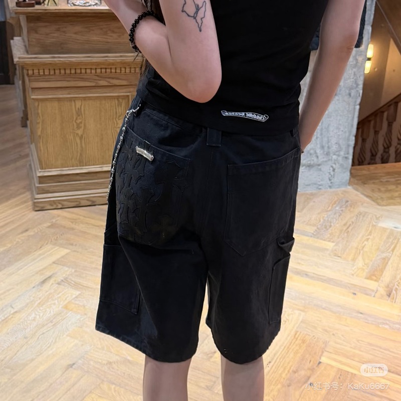 Chrome Hearts Leather Patch Hardware Denim Shorts