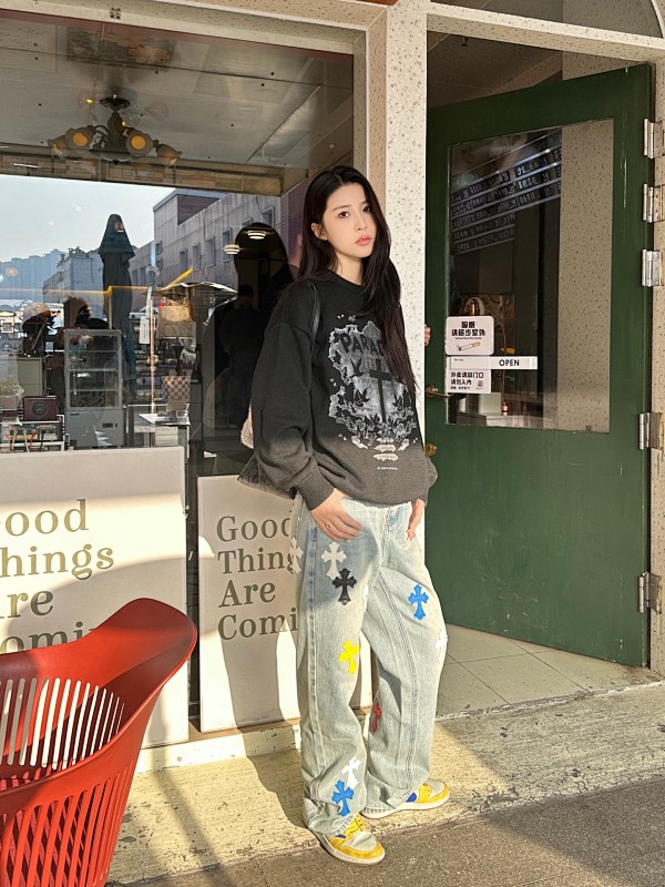 Chrome Hearts Macaron Color Colorful Cross Cross Denim Pants