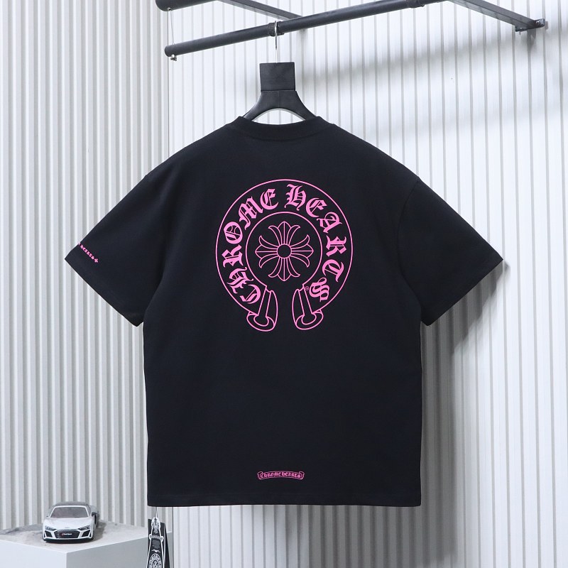 Chrome Hearts Pink Horseshoe Horseshoe Cross Print Pink CH Short Sleeve T-Shirt Style 1