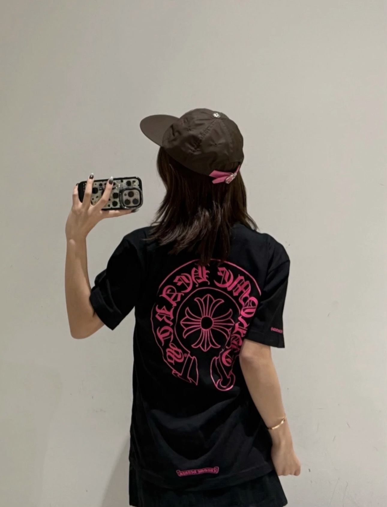 Chrome Hearts Pink Horseshoe Horseshoe Cross Print Pink CH Short Sleeve T-Shirt Style 1