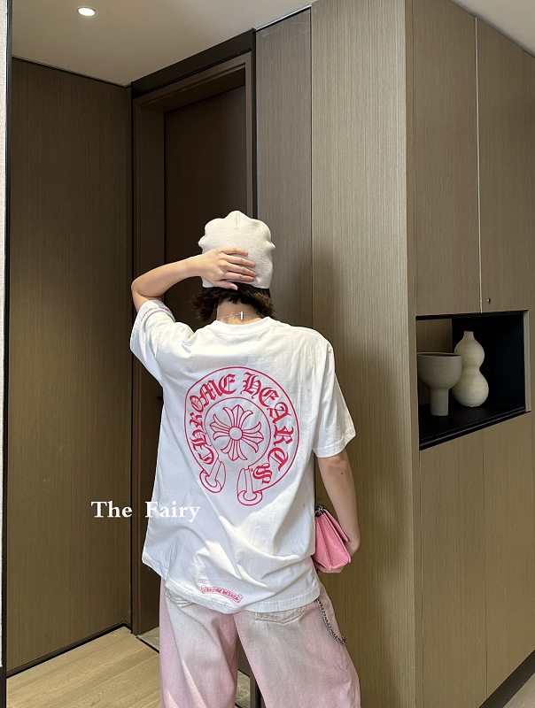 Chrome Hearts Pink Horseshoe Horseshoe Cross Print Pink CH Short Sleeve T-Shirt Style 2