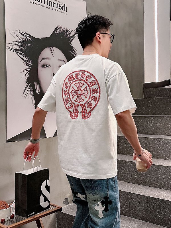 Chrome Hearts Scroll Sanskrit Heavy Craft Embroidered Short Sleeve T-Shirt Style 1