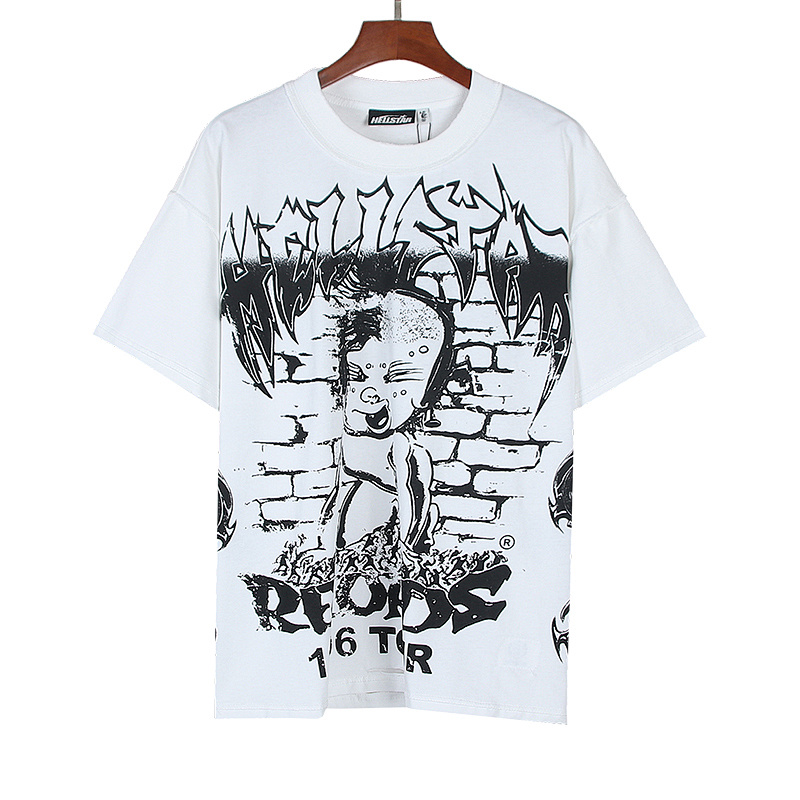 Hellstar American Streetwear Cotton Loose Fit Cut-Out Distressed Inside-Out Reverse Wear Short Sleeve T-Shirt