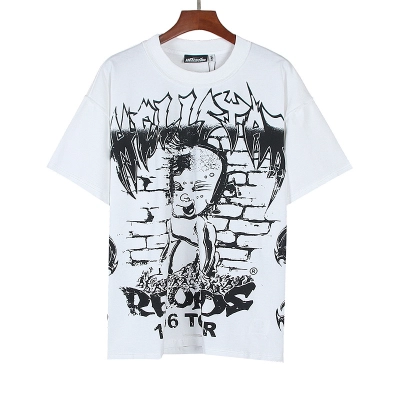 Hellstar American Streetwear Cotton Loose Fit Cut-Out Distressed Inside-Out Reverse Wear Short Sleeve T-Shirt 02